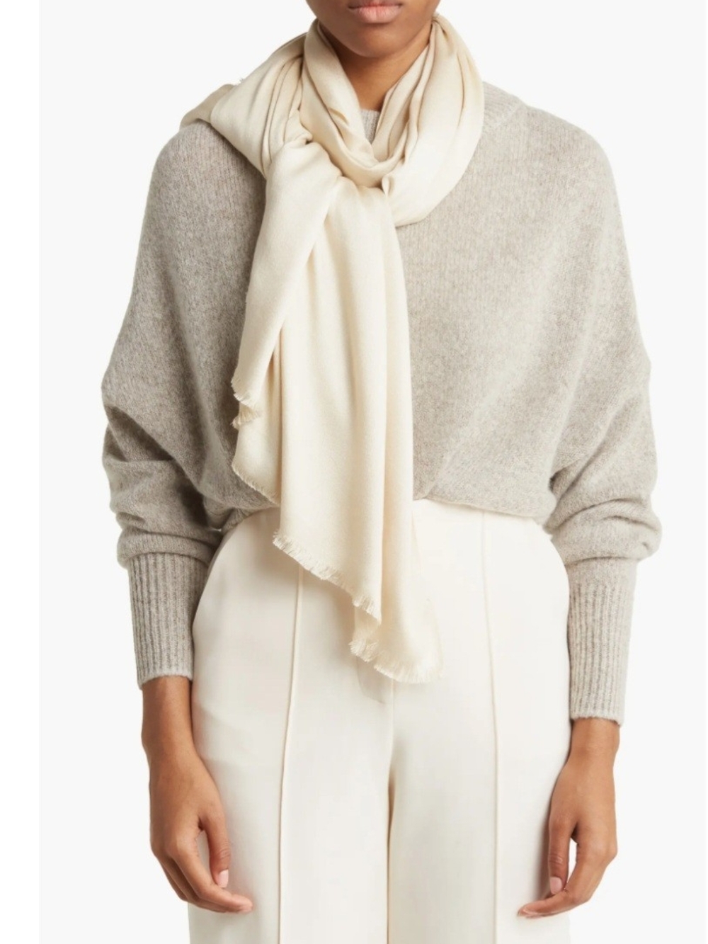 Vince Camuto Cream Lightweight Fringed Scarf